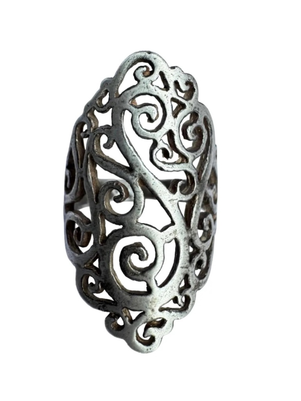 Vintage Sterling Silver 925 Filigree Ring Large Statement Openwork Scroll Size 6